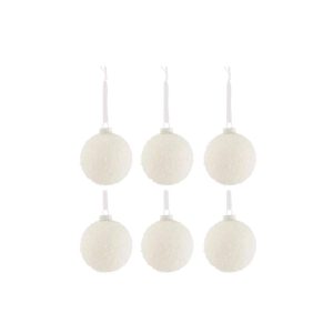 BOX OF 6 CHRISTMAS BAUBLES SNOWY GLASS WHITE SMALL