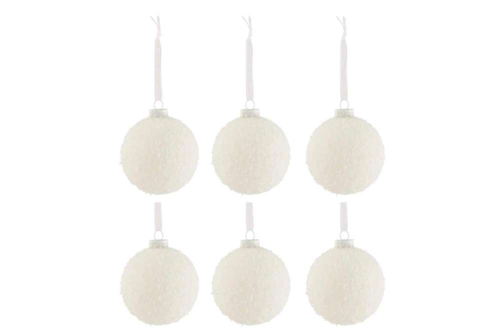 BOX OF 6 CHRISTMAS BAUBLES SNOWY GLASS WHITE SMALL