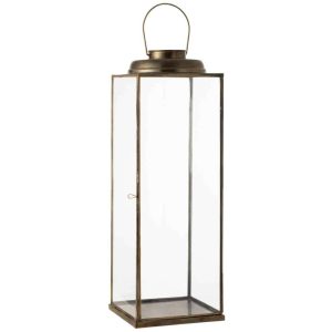 LANTERN SQUARE LOW ANTIQUE GLASS/IRON BRONZE LARGE