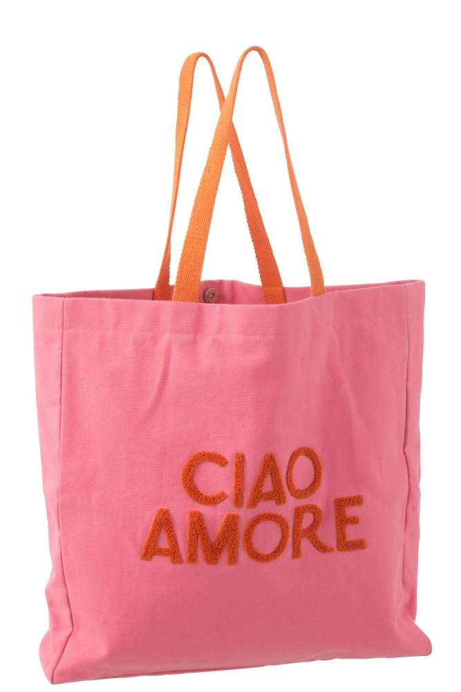 TOTE BAG CIAO AMORE COTTON PINK/ORANGE