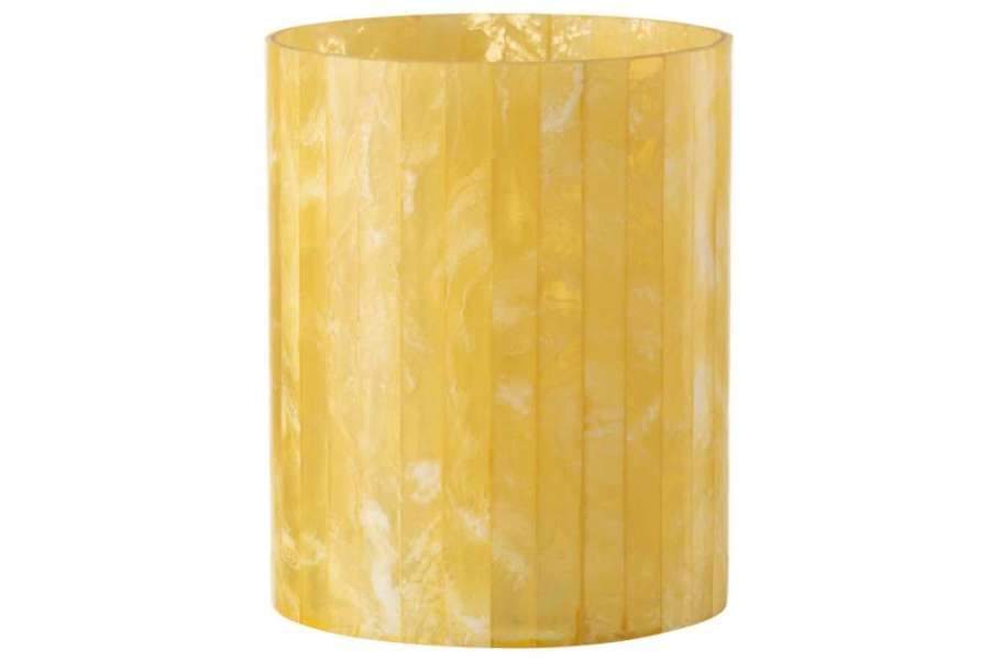 TEALIGHT HOLDER LINES GLASS/RESIN YELLOW LARGE