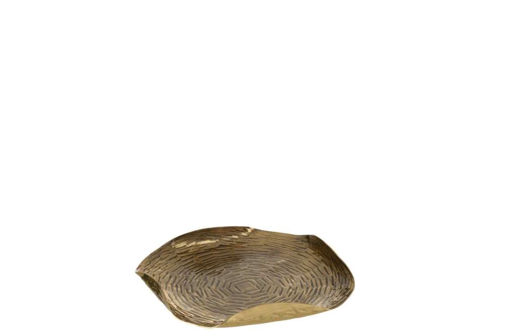 TRAY ROUND BORDERS FOLDED METAL GOLD SMALL