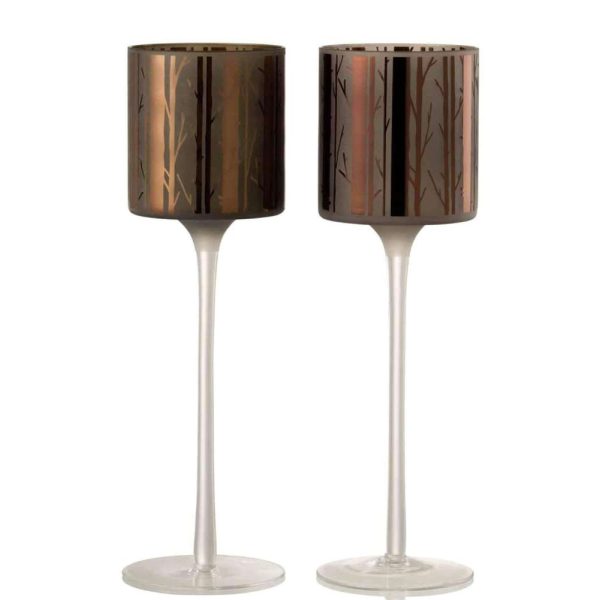 TEALIGHT HOLDER ON FOOT TREE GLASS BROWN LARGE ASSORTMENT OF 2