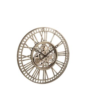 CLOCK ROMAN NUMERALS VISIBLE MECANISM METAL ANTIQUE GOLD