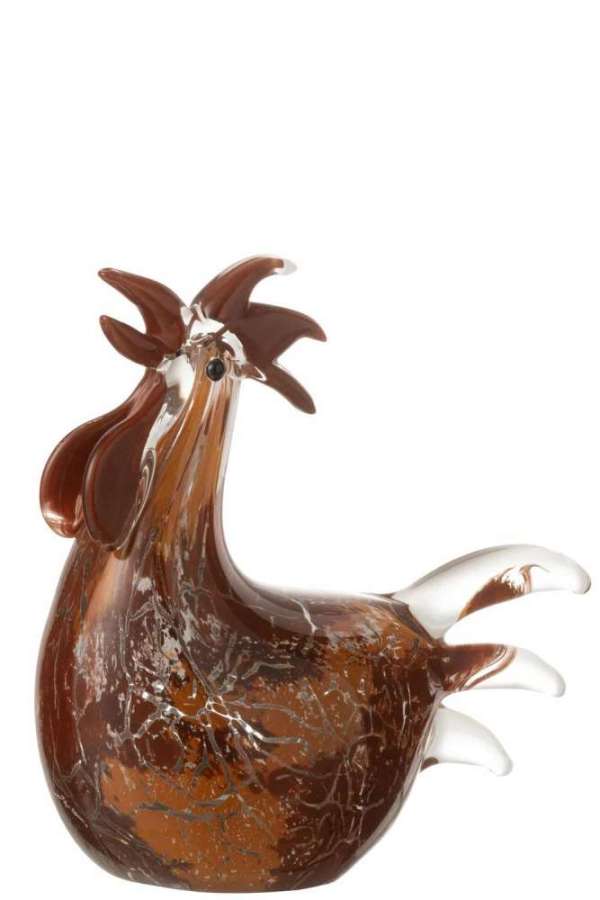 PAPERWEIGHT CHICKEN SPOTS GLASS WHITE/BROWN/OCHRE