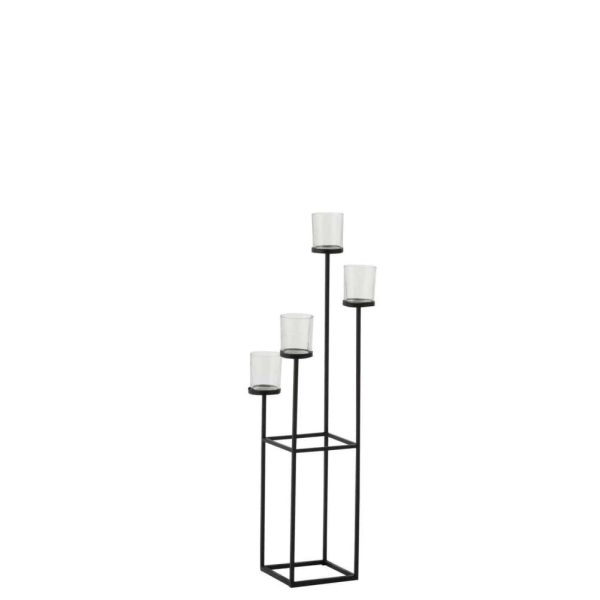 CANDLE HOLDER 4 PARTS METAL/GLASS BLACK