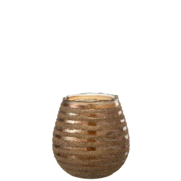 TEALIGHT HOLDER STRIPE ROUND GLASS BROWN MEDIUM