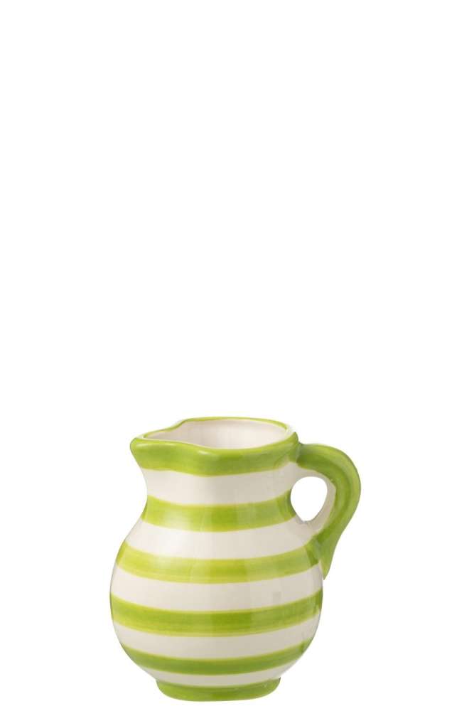 PITCHER GRANADA STRIPES CERAMIC WHITE/GREEN SMALL