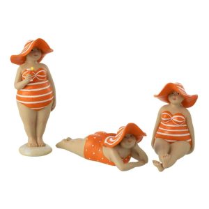 BEACH LADY HAT POLYRESIN ORANGE ASSORTMENT OF 3