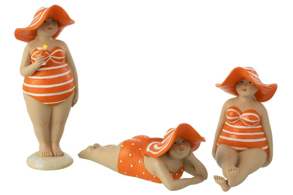 BEACH LADY HAT POLYRESIN ORANGE ASSORTMENT OF 3