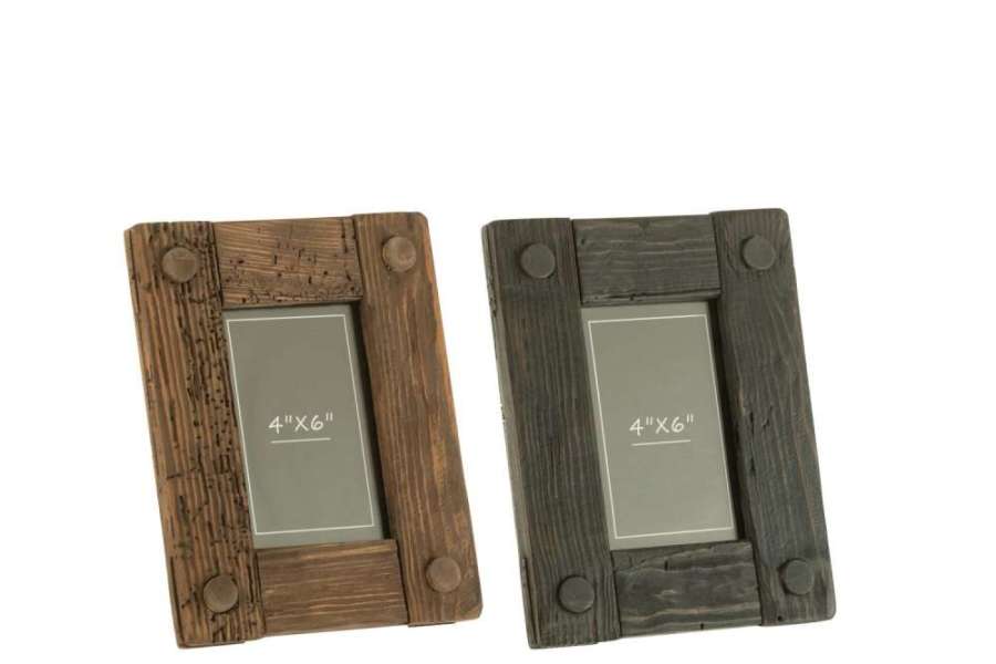 PHOTO FRAME NICK PINE WOOD BROWN/BLACK SMALL ASSORTMENT OF 2