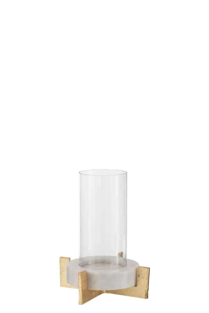 GLASS TEALIGHT MARBLE/METAL BASE GREY/CHAMPAGNE SMALL