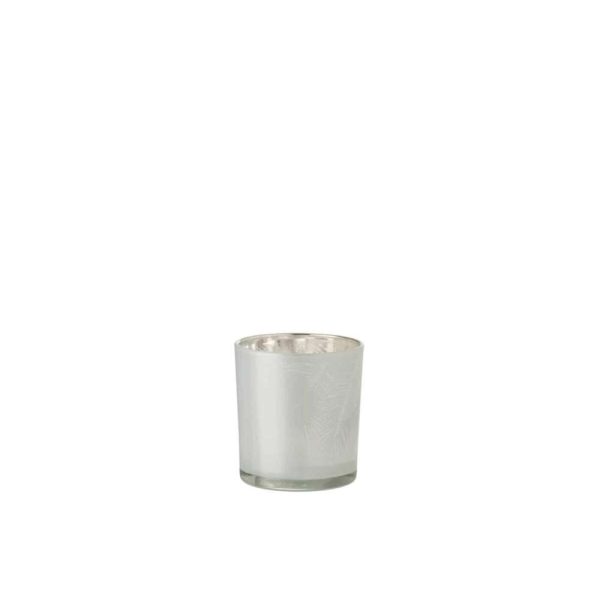 TEALIGHT HOLDER LEAF GLASS WHITE SMALL