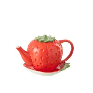 TEAPOT + PLATE STRAWBERRY DOLOMITE RED