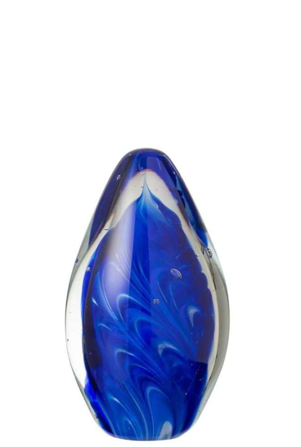PAPERWEIGHT POLYPUS OVAL GLASS TRANSPARENT/BLUE LARGE