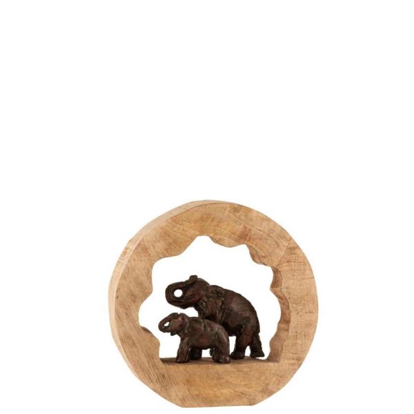 FIGURE ELEPHANT+CHILD MANGO WOOD ALUMINIUM BRONZE SMALL