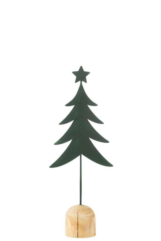 CHRISTMAS TREE ON FOOT+STAR METAL/WOOD DARK GREEN SMALL