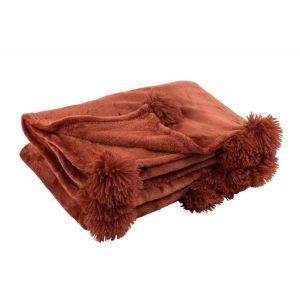 PLAID POMPOM POLYESTER MARSALA