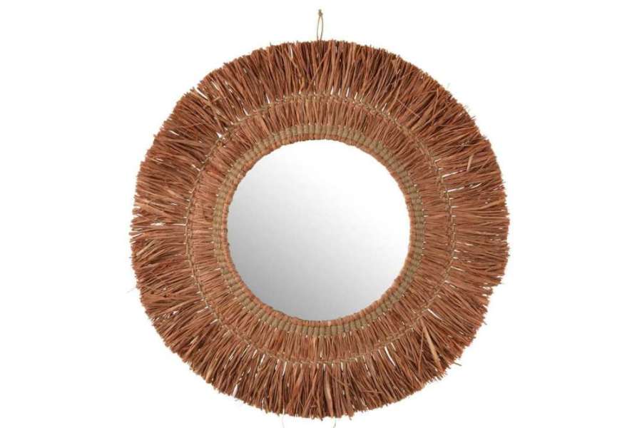 MIRROR HANGING ROUND REED RAFFIA BROWN