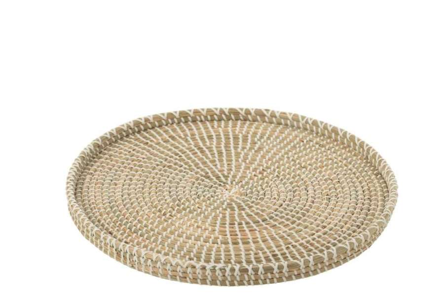 TRAY ROUND SEAGRASS/PLASTIC NATURAL/WHITE