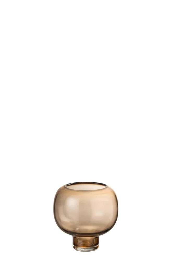 VASE ON FOOT ROUND GLASS LIGHT BROWN SMALL