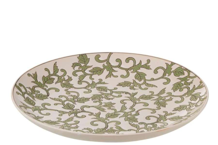 PLATE DECORATIVE YEZI PORCELAIN GREEN/WHITE
