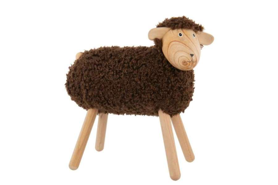 SHEEP DECORATIVE BEECH WOOD/FAUX FUR NATURAL/DARK BROWN LARGE