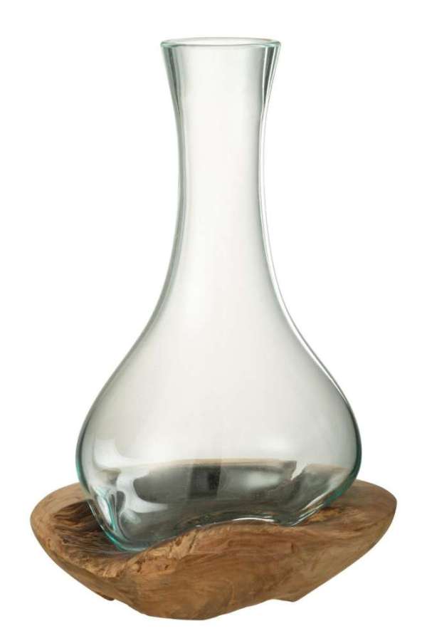 VASE BOTTLE GAMAL WOOD/GLASS NATURAL/TRANSPARENT LARGE