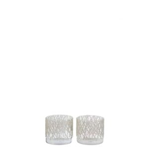 TEALIGHT HOLDER PEARL GLASS CLEAR+OPAL MEDIUM ASSORTMENT OF 2