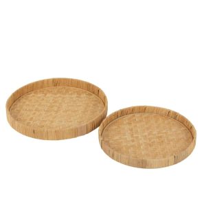 SET OF 2 PLATES ROUND BAMBOO/CANE NATURAL