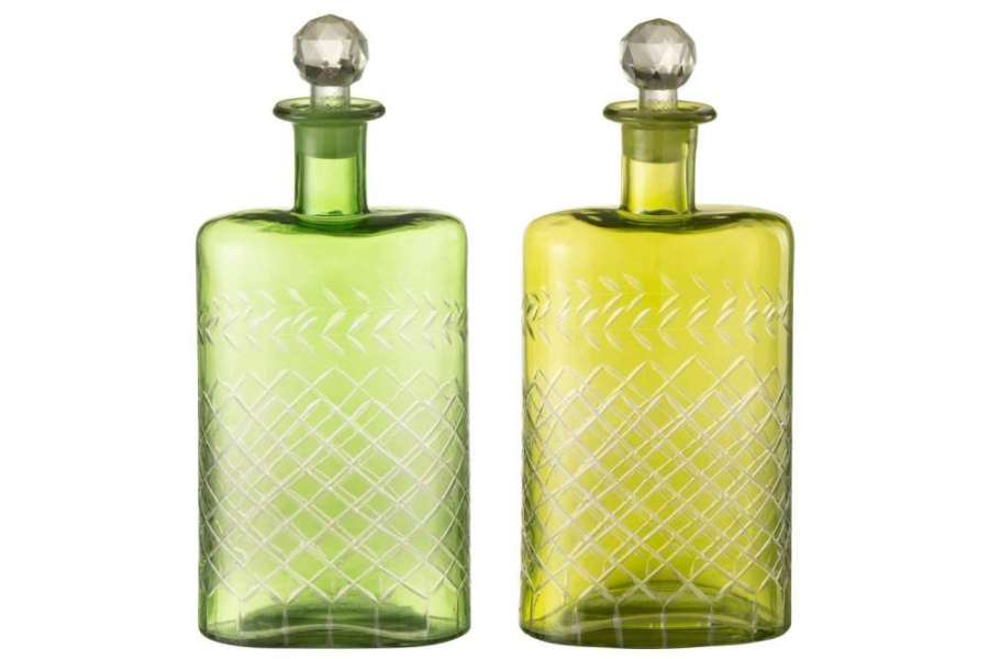 CARAFE LEAVES GLASS GREEN EXTRALARGE ASSORTMENT OF 2