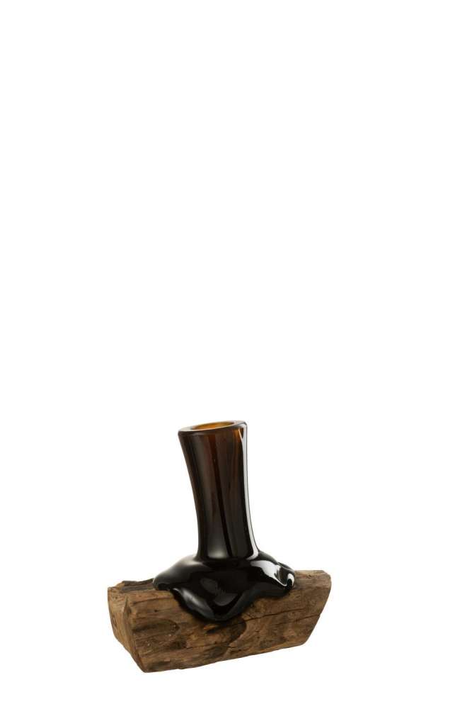VASE ON FOOT HIGH GAMAL WOOD/RECYCLED GLASS NATURAL/BROWN SMALL