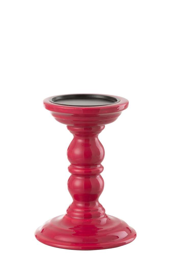 CANDLE HOLDER DUMBBEL MANGO WOOD FUCHSIA