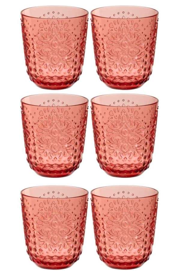 BOX OF 6 DRINK GLASS PLASTIC RED