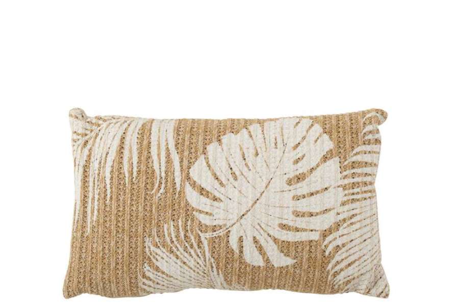 CUSHION BRAIDED MONSTERA LEAVES POLYPROPYLENE NATURAL/WHITE