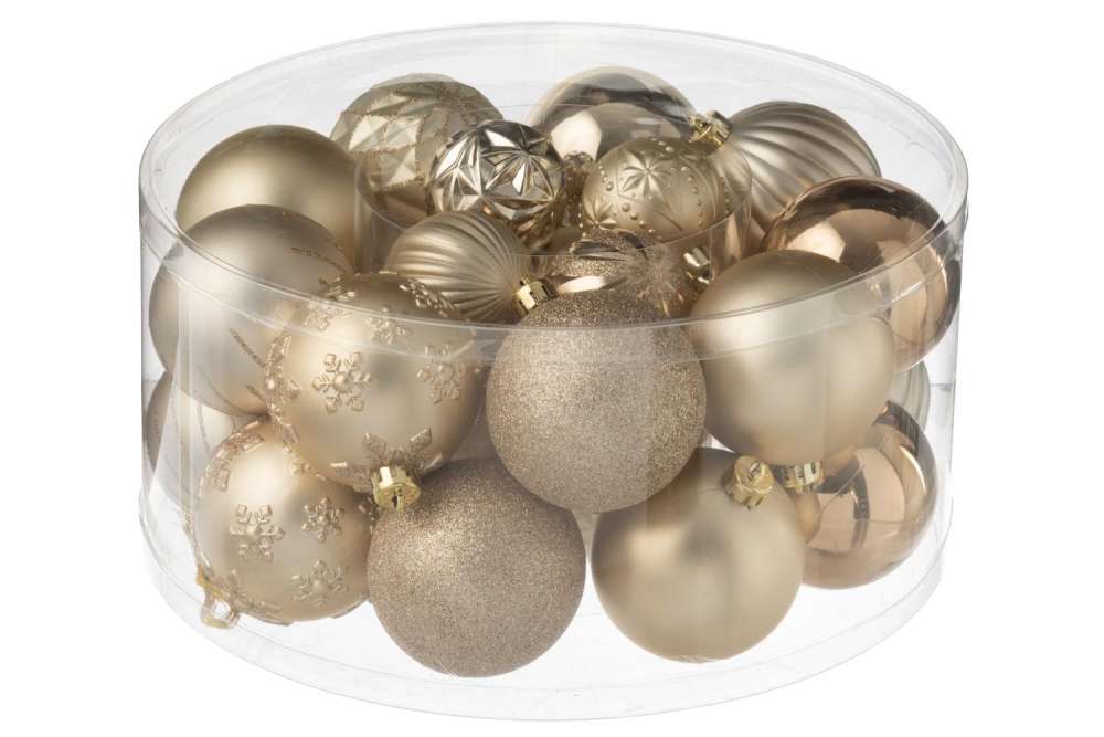 BOX OF 30 CHRISTMAS BAUBLE PLASTIC BEIGE/ECRU