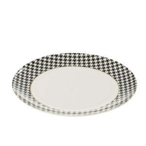 BOX OF 1 PLATE PIED-DE-POULE PORCELAIN WHITE/BLACK LARGE