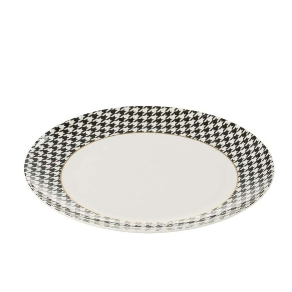BOX OF 1 PLATE PIED-DE-POULE PORCELAIN WHITE/BLACK LARGE