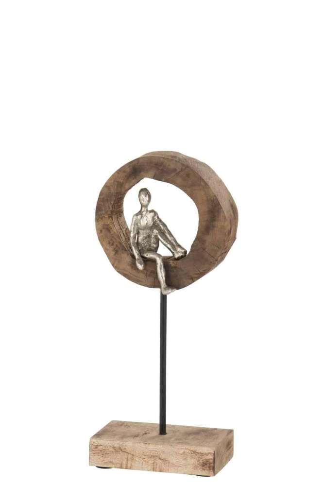 FIGURE THINKER RING LOW MANGO WOOD/ALUMINIUM NATURAL/SILVER
