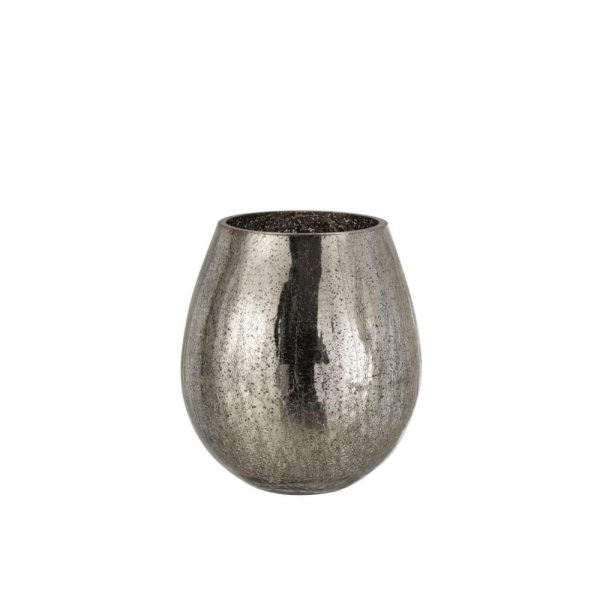 HURRICANE LIGHT EGG SHAPED CRAQUELURE GLASS GREY MEDIUM