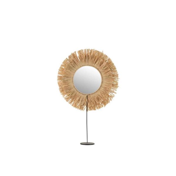 MIRROR ON FOOT ROUND REED RAFFIA NATURAL