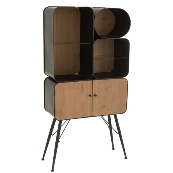 RACK WOOD AND METAL SHELVES FIR WOOD BLACK/LIGHT BEIGE