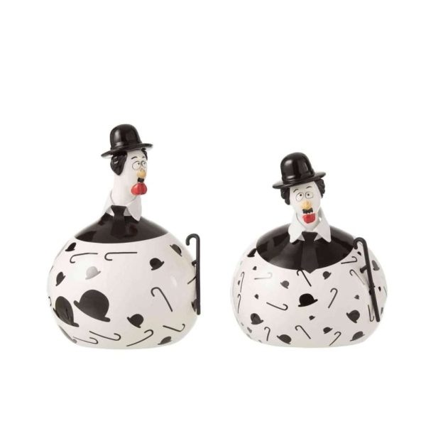 CHICKEN CHAPLIN CERAMIC WHITE/BLACK L ASSORTMENT OF 2