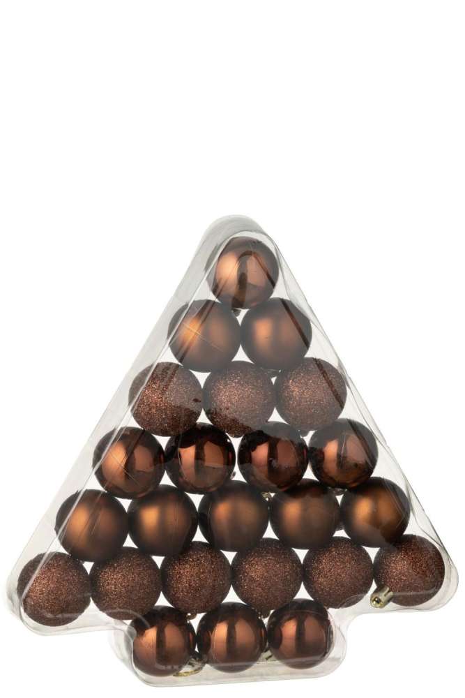 BOX OF 24 CHRISTMAS BAUBLE PLASTIC DARK BROWN