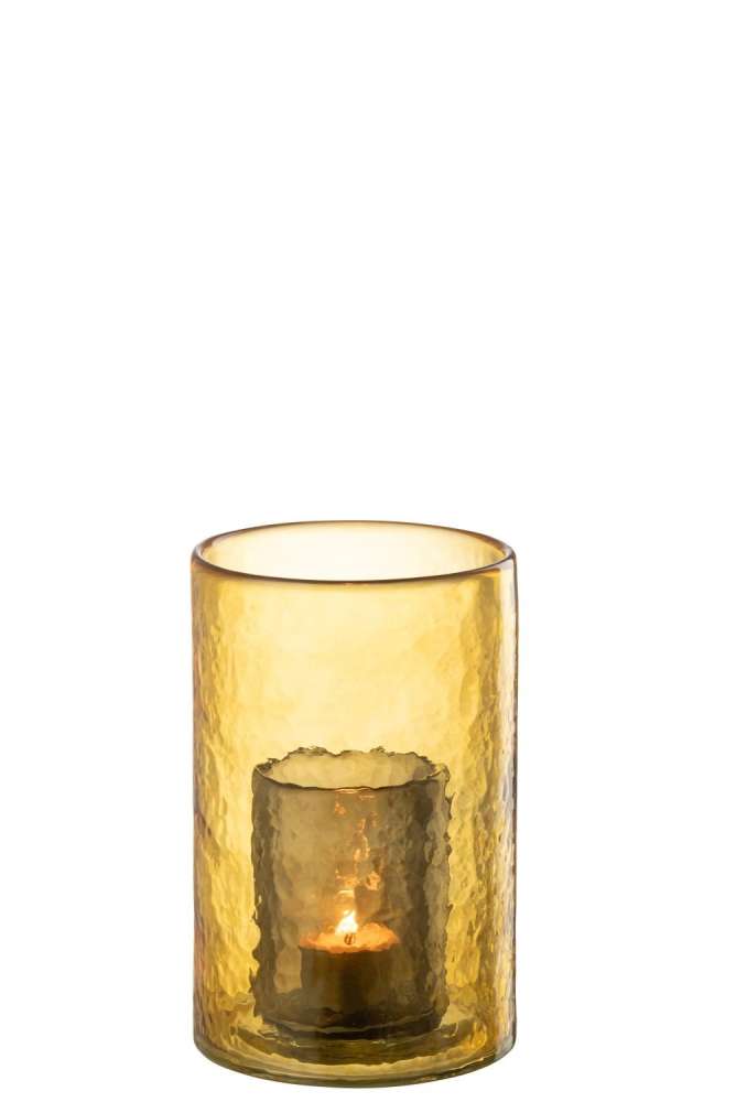 TEALIGHT HOLDER DOUBLE GLASS YELLOW SMALL