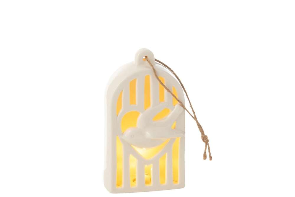 LANTERN LED BIRD PORCELAIN MEDIUM