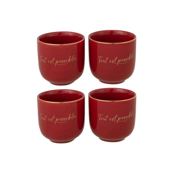 BOX OF 4 CUP PORCELAIN TOUT EST POSSIBLE RED/GOLD