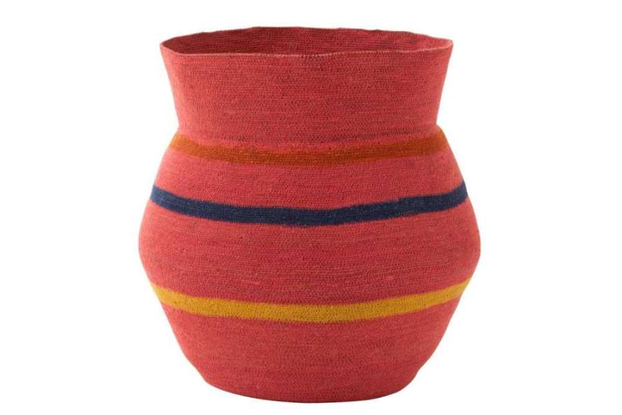 BASKET COLOURFUL STRIPES SEAGRASS PINK