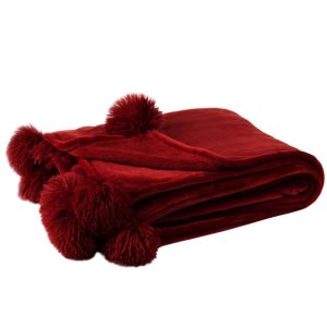 PLAID POMPOM POLYESTER RED