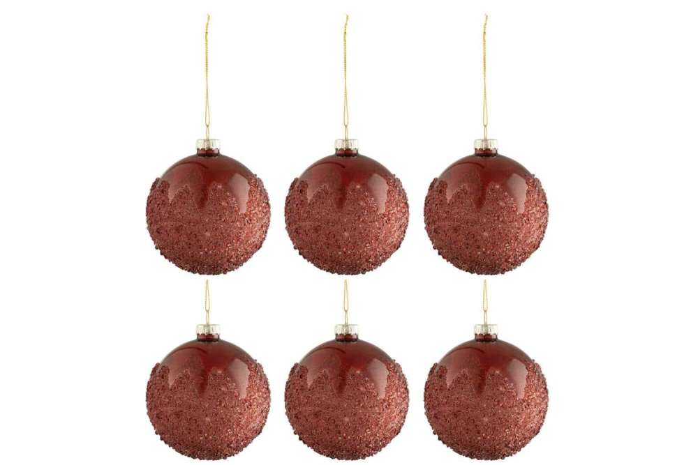 BOX OF 6 CHRISTMAS BAUBLES SUGAR GLASS MATTE BURGUNDY SMALL